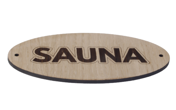 Sauna Schild Oval Edel geraviert aus Eichen Holz